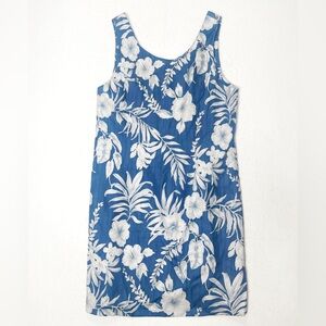 Pineapple Moon Vintage 100% Silk Hawaiian Tropical Floral Dress Blue Resort Wear